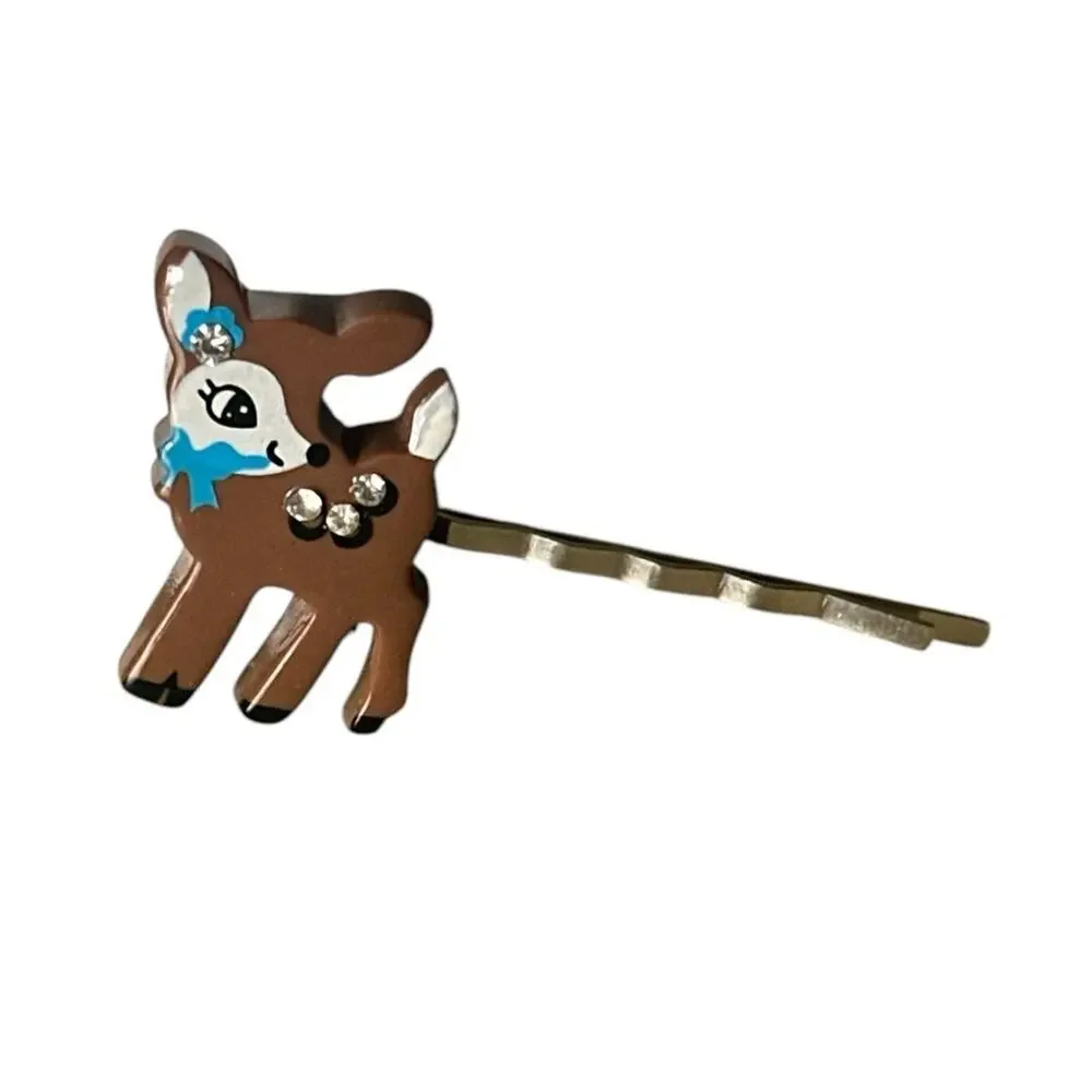 Girls Brown Deer Hairpin Whimsical Forest Animal Bambi Like Hair Accessory